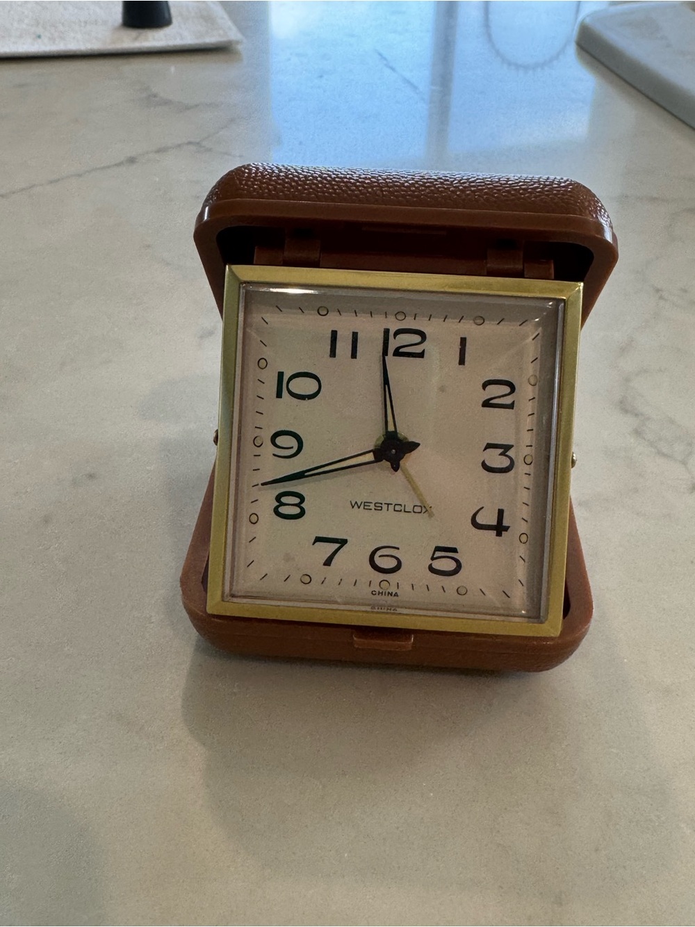 Westclox Travel Alarm Clock in Brown and Gold
